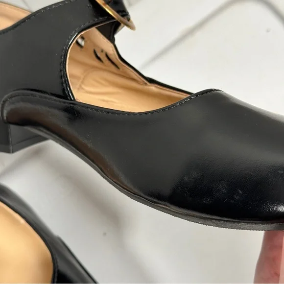 Black Faux Leather Mary Janes Retro Buckle Shoes Dance Costume Classic 42/US 10 - Picture 6 of 8